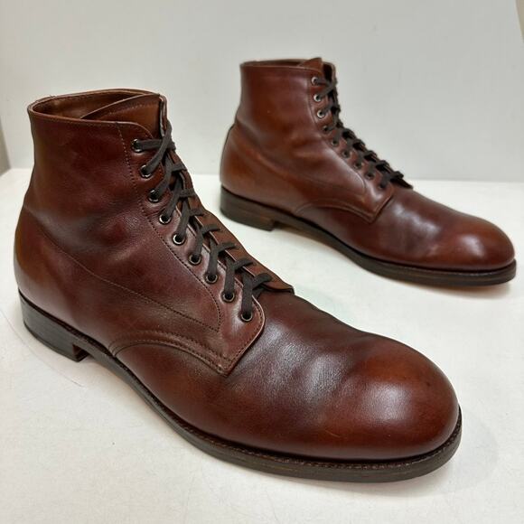 FULLY RESOLED Alden 306 Brown Calfskin Plain Toe Boot Made in USA 12 Narrow AA/B - Picture 5 of 13